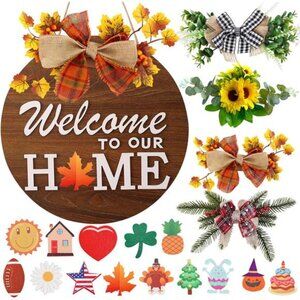 Interchangeable Welcome Sign Front Door Seasonal Wreath Farmhouse Home Decor